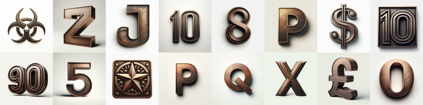 Brushed Bronze metal Lettering Typeface. AI generated illustration