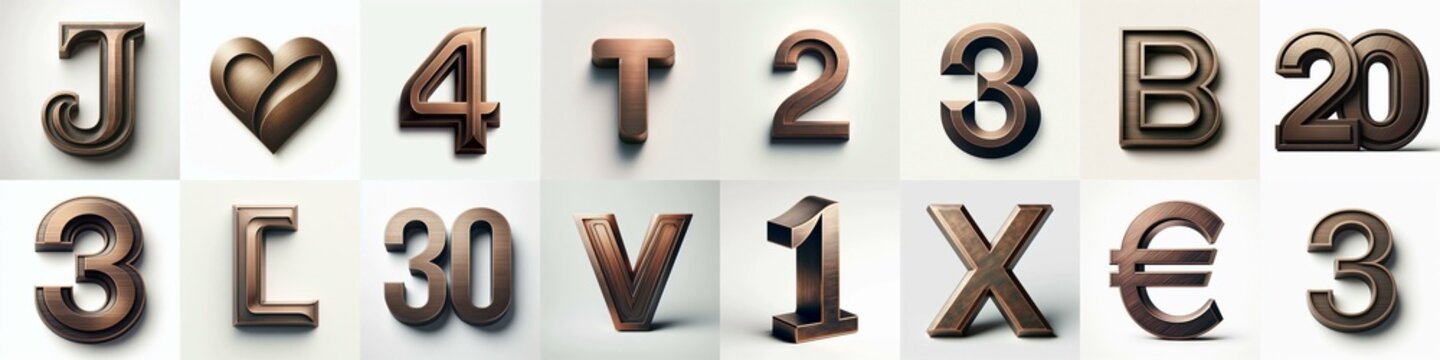 Brushed Bronze metal Lettering Typeface. AI generated illustration