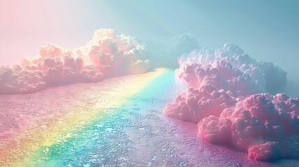 Wall Mural -   A rainbow in the sky with clouds and a rainbow in the middle of the sky