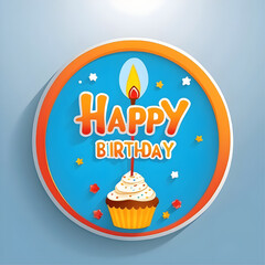 Canvas Print - icon of happy birthday text with birthday cake in blue circle isolated on blank background, vector ready for design 