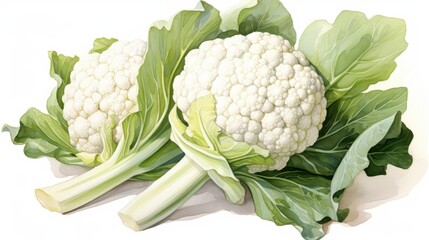 A watercolor of cauliflower clipart, isolated on white background