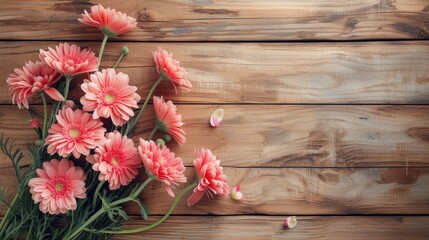 Flowers on vintage wooden background, border frame design. vintage color tone - concept flower of spring or summer background