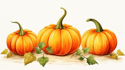 Wall Mural - A watercolor of pumpkins clipart, isolated on white background