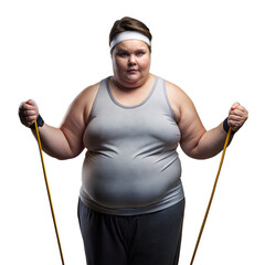 Wall Mural - Determined woman exercising with a resistance band on transparent background