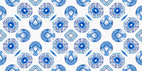 Wall Mural - Indigo blue tie-dye handmade textile seamless border. Asian style abstract blotched dyed effect tape.