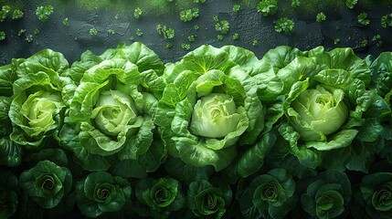 Wall Mural -   A cluster of lettuces protruding from a lush green planter surrounded by lettuce foliage