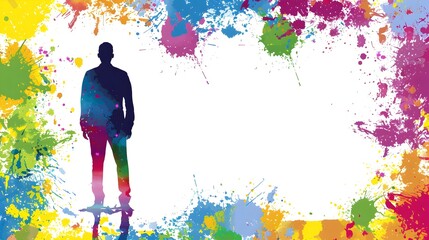 Poster - Vibrant Paint Splatter Background with Minimalist Businessman Silhouette for Energetic Business Design