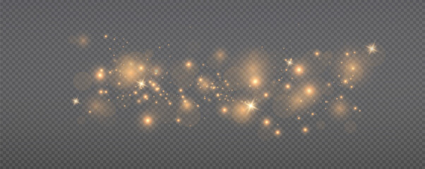 Wall Mural - Christmas glowing bokeh confetti light and glitter texture overlay for your design. Festive sparkling gold dust png. Holiday powder dust for cards, invitations, banners, advertising.