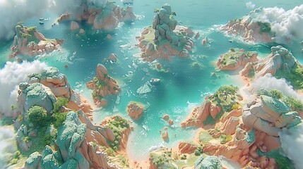 Wall Mural -   An aerial view of a small island surrounded by a body of water and surrounded by rocks and trees on each side