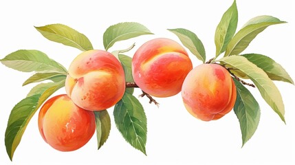 Wall Mural - A watercolor of peaches clipart, isolated on white background