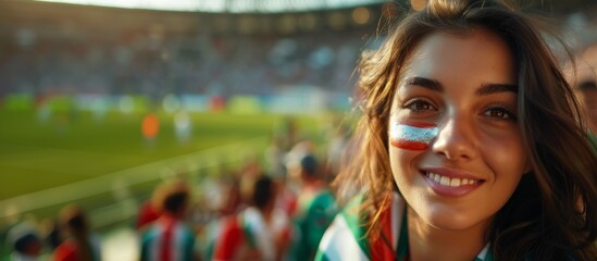 Wall Mural - Happy Female Football Fan Celebrating in a Football Stadium
