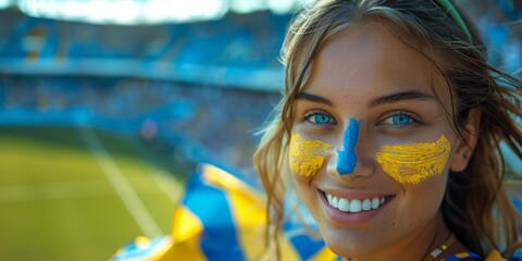 Wall Mural - Happy Female Football Fan Celebrating in a Football Stadium
