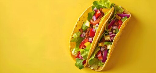 Wall Mural - healthy vegetable taco isolated on yellow colour background