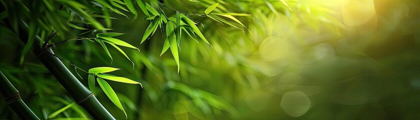 Poster - Serene bamboo forest with sunlight filtering through leaves, creating a peaceful and natural green ambiance perfect for relaxation and meditation.