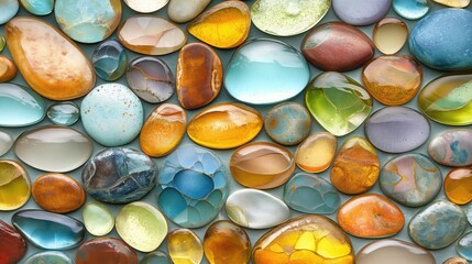 Colorful glass pebbles as background, closeup of photo