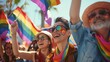 © AS Studio - The spirit of equality and love with a photograph featuring diverse middle-aged people at a Pride rally, proudly waving flags and banners as they stand together in a colorful display of solidarity