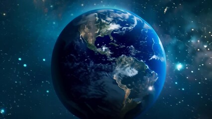 Aufkleber - View of Earth from outer space with visible continents and illuminated cities. High-resolution digital artwork with starry background. Astronomy and space exploration concept.