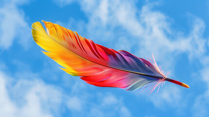 Wall Mural - Colorful Feather Against Blue Sky