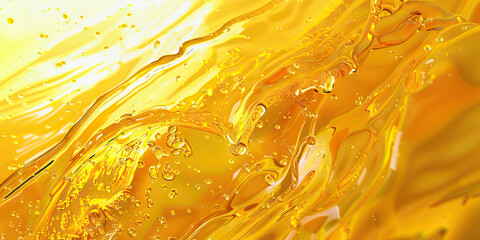 Wall Mural - Sunshine yellow liquid degreaser close up bubbles and flowing fluid. 