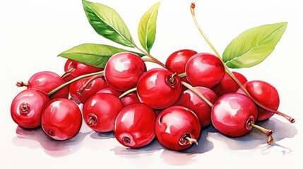 Wall Mural - A watercolor of cranberries clipart, isolated on white background