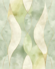 Wall Mural - Wavy abstract background with soft green, yellow, and pastel colours creating a layered, flowing design. Suitable for banner, card, or advert backdrop.
