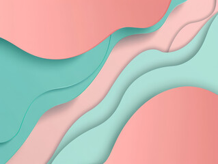 Sticker - A minimalist abstract geometric design with wavy lines in pastel pink and mint, creating a fluid and smooth composition with a modern and contemporary feel, using soft, gentle colours.