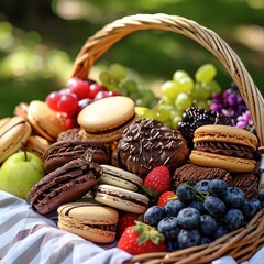 Wall Mural - A picnic just isnt complete without a touch of sweetness indulge in handmade chocolates macarons and fruit tarts