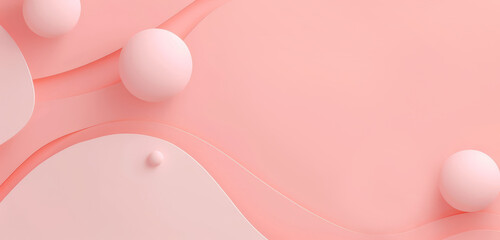 Wall Mural - Abstract pink background with wavy 3D layers and bubble shapes, creating a soft and elegant design. Suitable for banner, card, or advert backdrop.