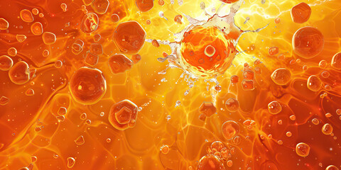 Wall Mural - Vibrant Sunburst Orange Degreaser Agents in Microscopy. breaking down oils and grease.
