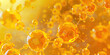 © Lila Patel - Golden Yellow Enzymatic Cleaner Breakdown: Detailed view of golden yellow-colored enzymatic cleaner molecules, depicting organic matter breakdown