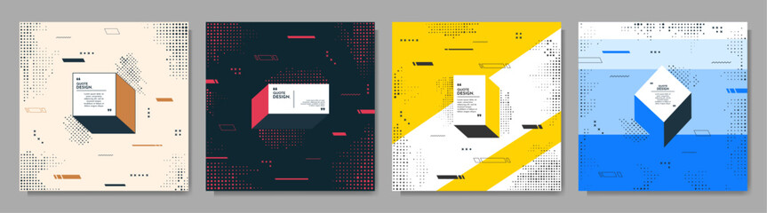 Fototapete - Vector abstract illustration. Neo memphis pattern banner collection with halftone dotted elements. Flow graphic shapes. Vibrant color quote frames. Design elements for web banner, social networking