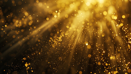 Wall Mural - glittering glowing snowflakes particles and bokeh lights falling shiny background, golden glitter, p