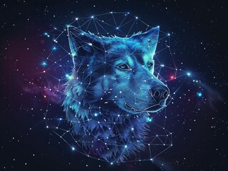 Wall Mural - wolf and moon