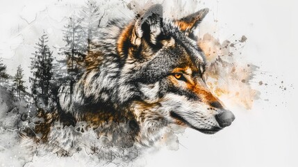 Wall Mural - wolf in snow