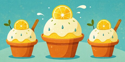 Poster - Illustrated lemon-flavored ice cream in cups.