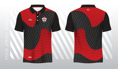 Sticker - abstract red polo jersey sport. Sport uniform in front and back view. Mock up for sport club.