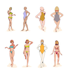 Wall Mural - Female silhouettes set. Beautiful young girls with different poses isolated. Collection of young attractive women in beachwear.