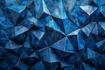 Poster - Geometric blue triangular facets creating a dynamic and modern mosaic texture background