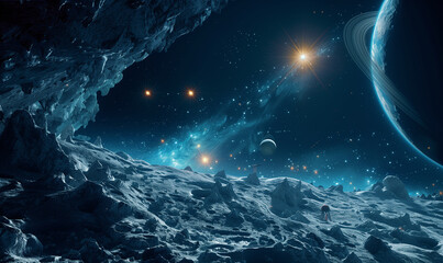 Wall Mural - explore the ethereal beauty of deep space where blue planets and cosmic marvels captivate the imagin