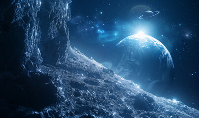 Wall Mural - explore the ethereal beauty of deep space where blue planets and cosmic marvels captivate the imagin