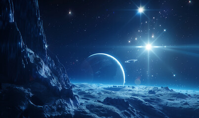 Wall Mural - explore the ethereal beauty of deep space where blue planets and cosmic marvels captivate the imagin