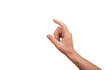 Wall Mural - Hand showing a small measurement using thumb and index finger, isolated on white background. Gesture indicating size or measure, ideal for interaction and communication concepts., transparent PNG