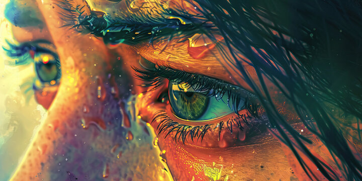 Tears of Devotion: A close-up of a person's face with tears of devotion, with soft pastel tones conveying the depth of emotion and spiritual connection