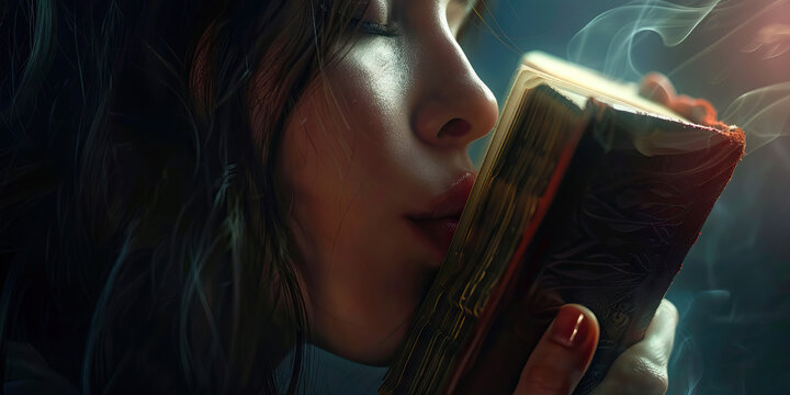 Kissing a Holy Book: A close-up of someone kissing a holy book, with soft pastel colors highlighting the reverence and love for the sacred text