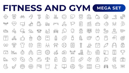 Wall Mural - Set of fitness and wellness related line icons, wellbeing, mental health, healthcare, cosmetics, spa, medical. Outline icon collection.