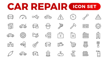 Wall Mural - Car service & garage line icons set. repair, car detail. Car service icon set on white background. Auto service, car repair icon set. Car service and garage illustration icon set.