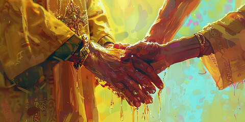 Anointing: A close-up of a religious leader anointing a person with oil, with pastel tones highlighting the ritualistic and spiritual nature of the act