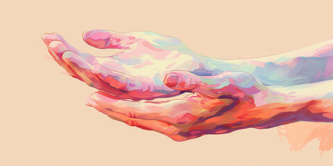 Wall Mural - Offering: A close-up of hands offering a religious symbol or object, with pastel colors enhancing the significance and beauty of the gesture.