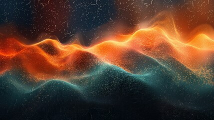 Poster - An abstract grainy gradient background transitioning from cool teal to warm orange, featuring a glowing color wave on a black noise texture backdrop. 