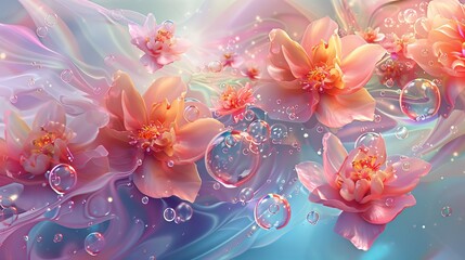 A beautiful of flowers made from bubbles , fantasy flower design ,colorful background, fantasy flower design,